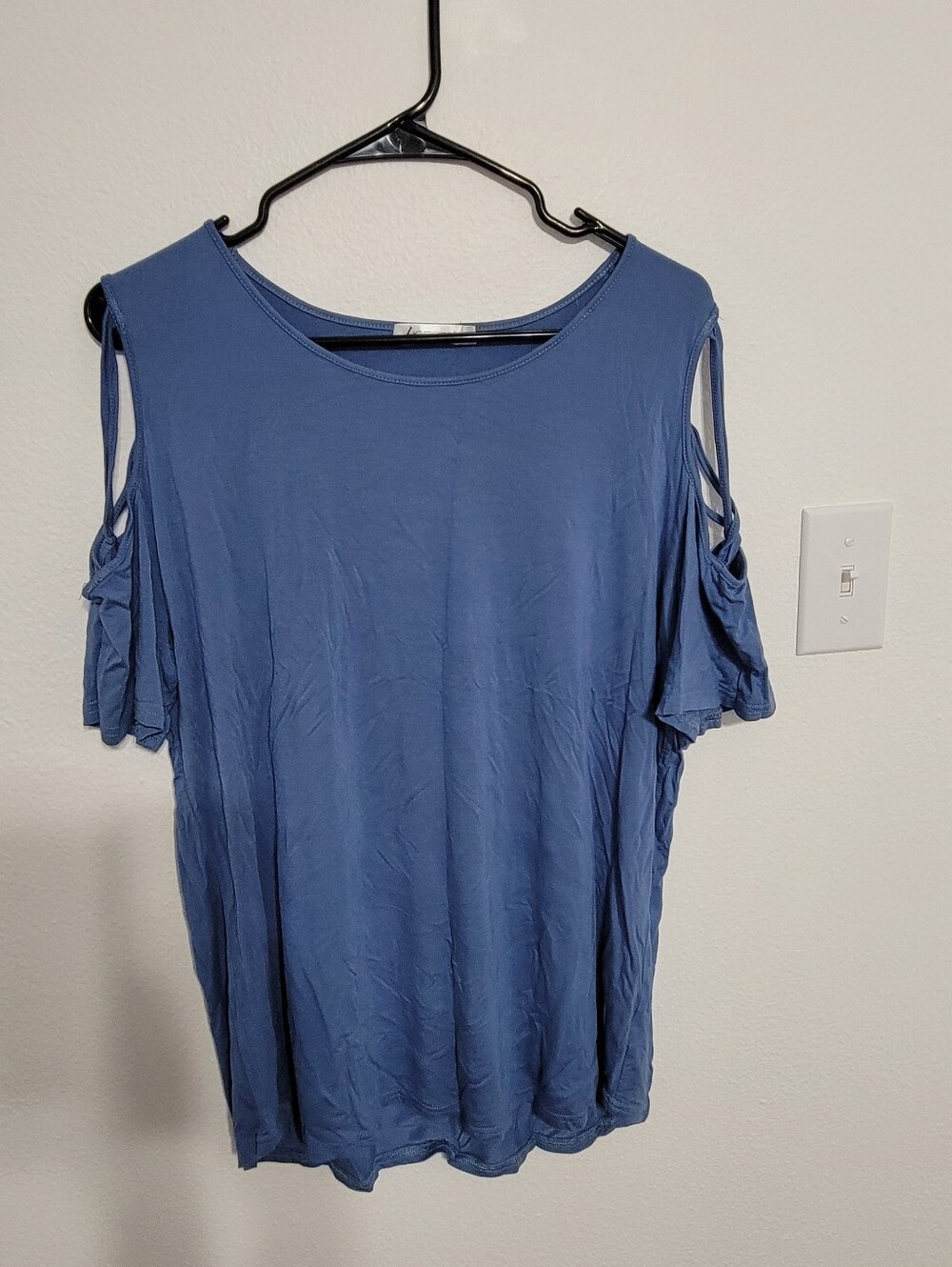 Cold-Shoulder Short Sleeve Top in Dusty Blue